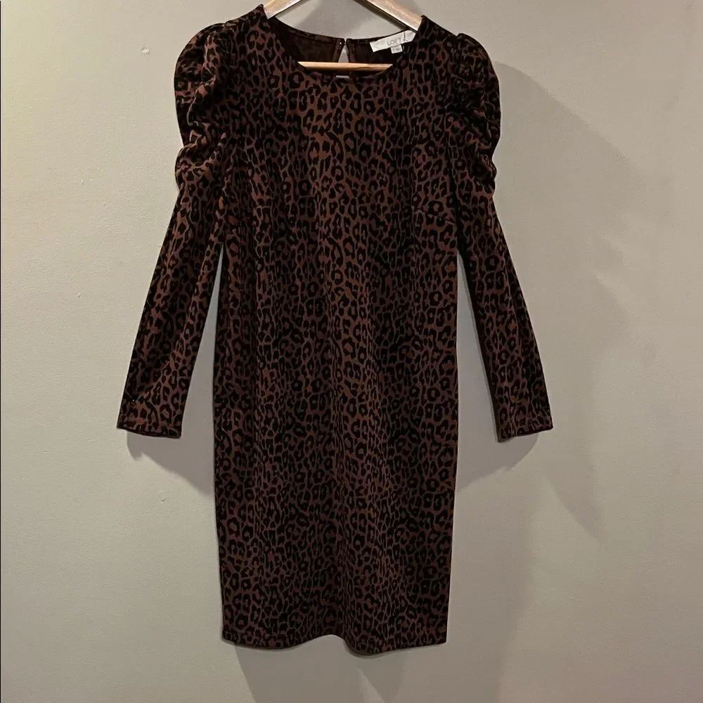 LOFT Brown Leopard Long Sleeve Dress